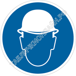 Изображение предписывающего знака M 02 Работать в защитной каске (шлеме) ГОСТ Р 12.4.026-2015