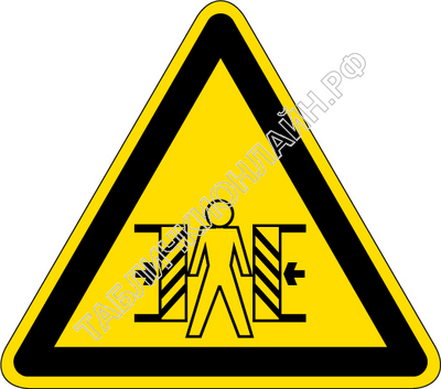 Изображение предупреждающего знака  W 23 Внимание. Опасность зажима ГОСТ Р 12.4.026-2015